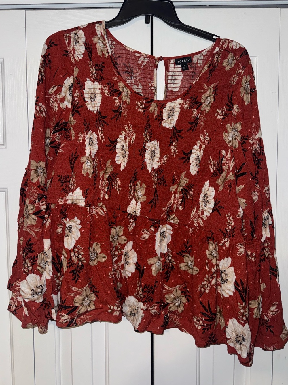 Torrid Plus Size Rust Floral Peplum Blouse